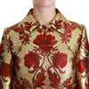 Dolce &amp; Gabbana Rotgoldene Brokat-Cape-Jacke mit Blumenmuster