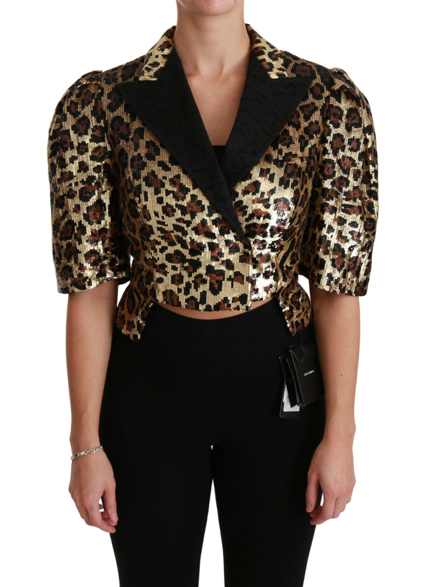 Dolce &amp; Gabbana Blazer Gold Leopard Paillettenjacke