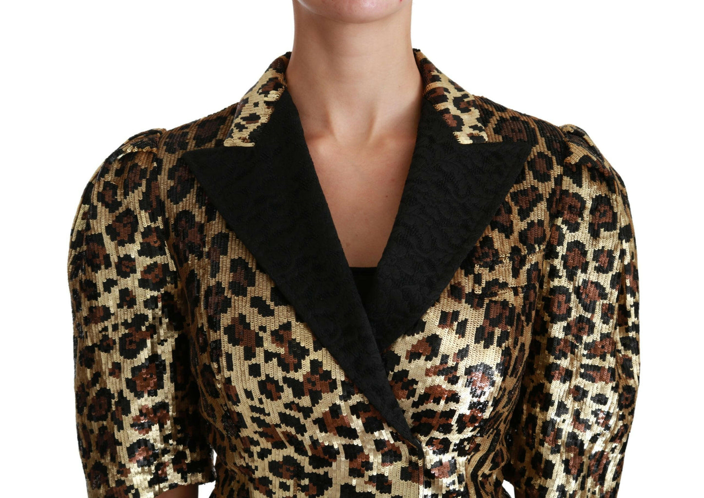 Dolce &amp; Gabbana Blazer Gold Leopard Paillettenjacke