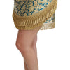 Dolce & Gabbana Blue High Waist Jacquard Tassel Gold Skirt