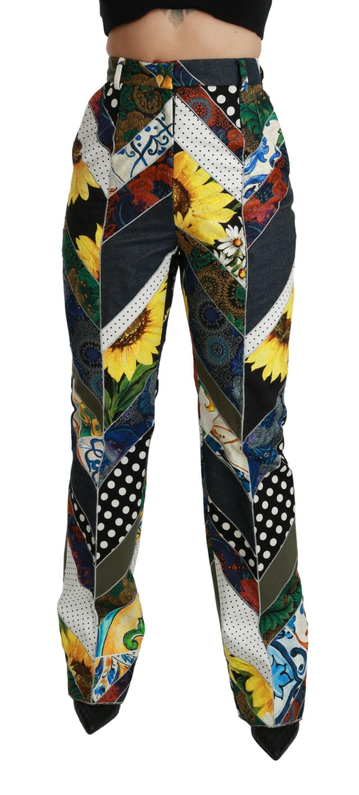 Dolce &amp; Gabbana – Gerade geschnittene Hose mit mehrfarbigem Print und hoher Taille