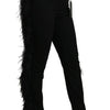 Dolce & Gabbana Black Feather Straight High Waist Wool Pants