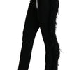 Dolce & Gabbana Black Feather Straight High Waist Wool Pants