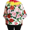Dolce & Gabbana White Floral Coat Capte Fur Roses Jacket