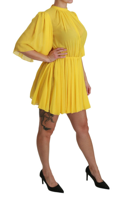 Robe courte trapèze plissée en soie Dolce &amp; Gabbana, jaune soleil