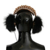 Dolce & Gabbana Gold Black Crystal Fur Headset Audio Headphones