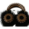 Dolce & Gabbana Gold Black Crystal Fur Headset Audio Headphones