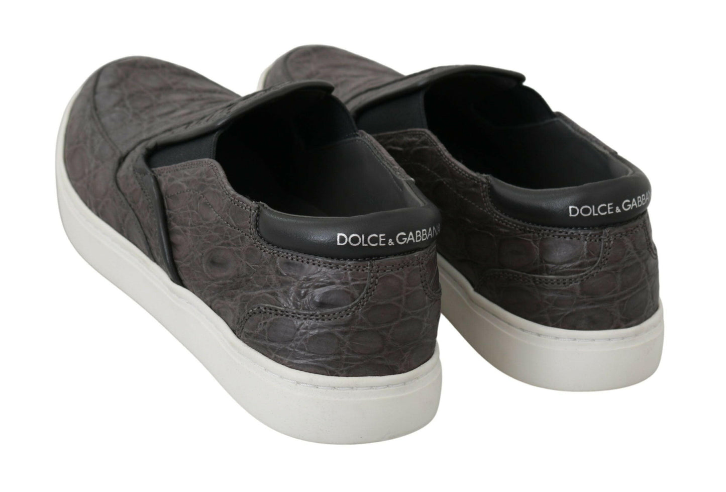 Dolce &amp; Gabbana Grau Leder Flache Caiman Herren Loafer Schuhe