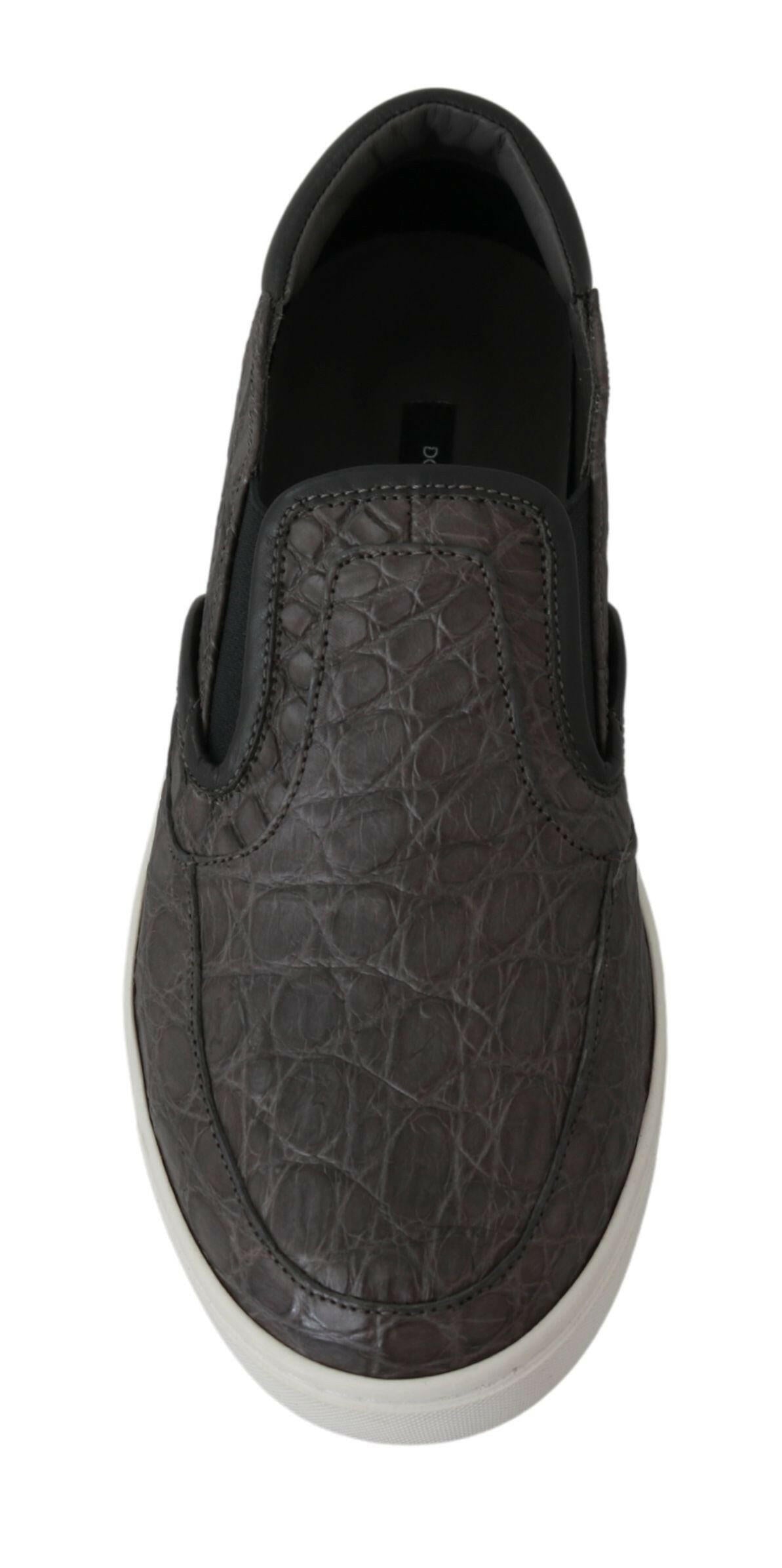 Dolce &amp; Gabbana Grau Leder Flache Caiman Herren Loafer Schuhe