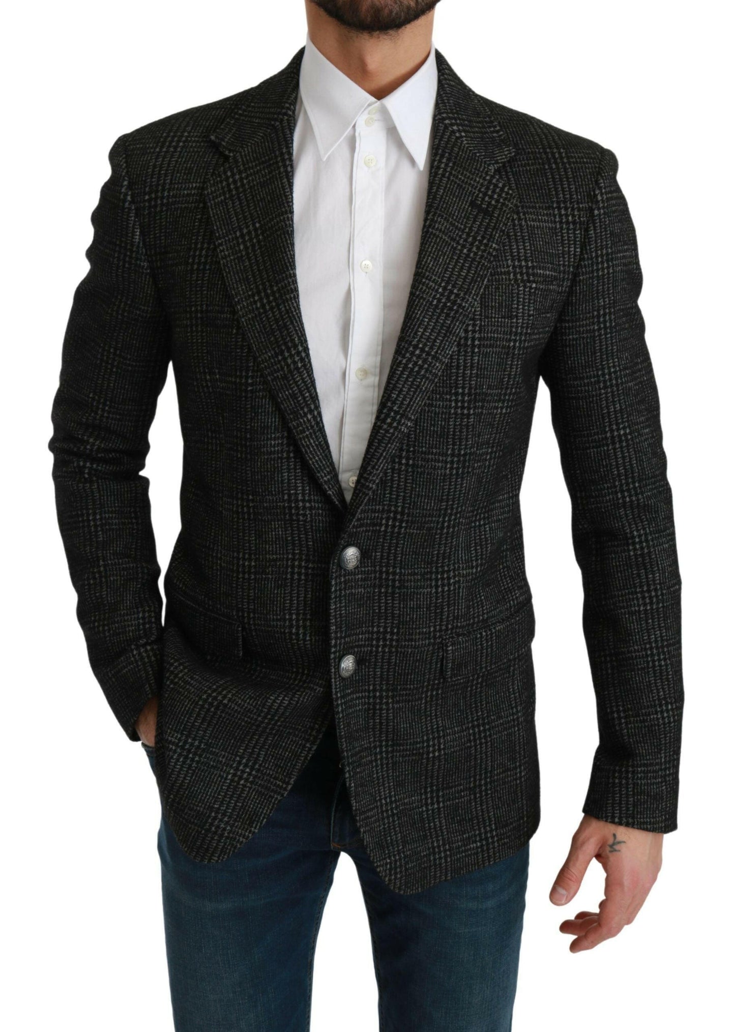 Dolce &amp; Gabbana – Grau karierter Slim Fit-Jackenblazer