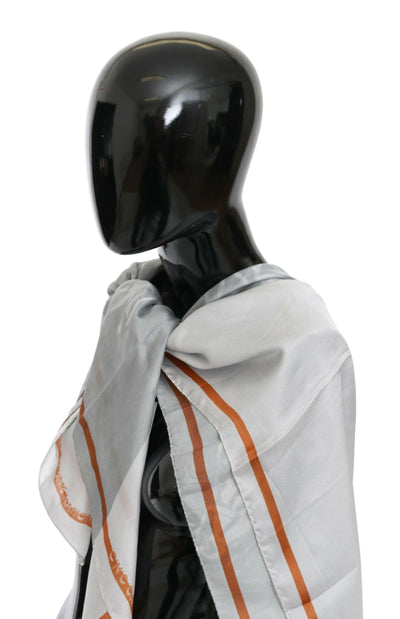 Costume National Gray Red Silk Shawl Foulard Wrap Scarf