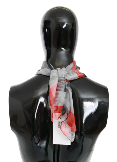 Costume National Red 100% Silk Branded Gray Scarf