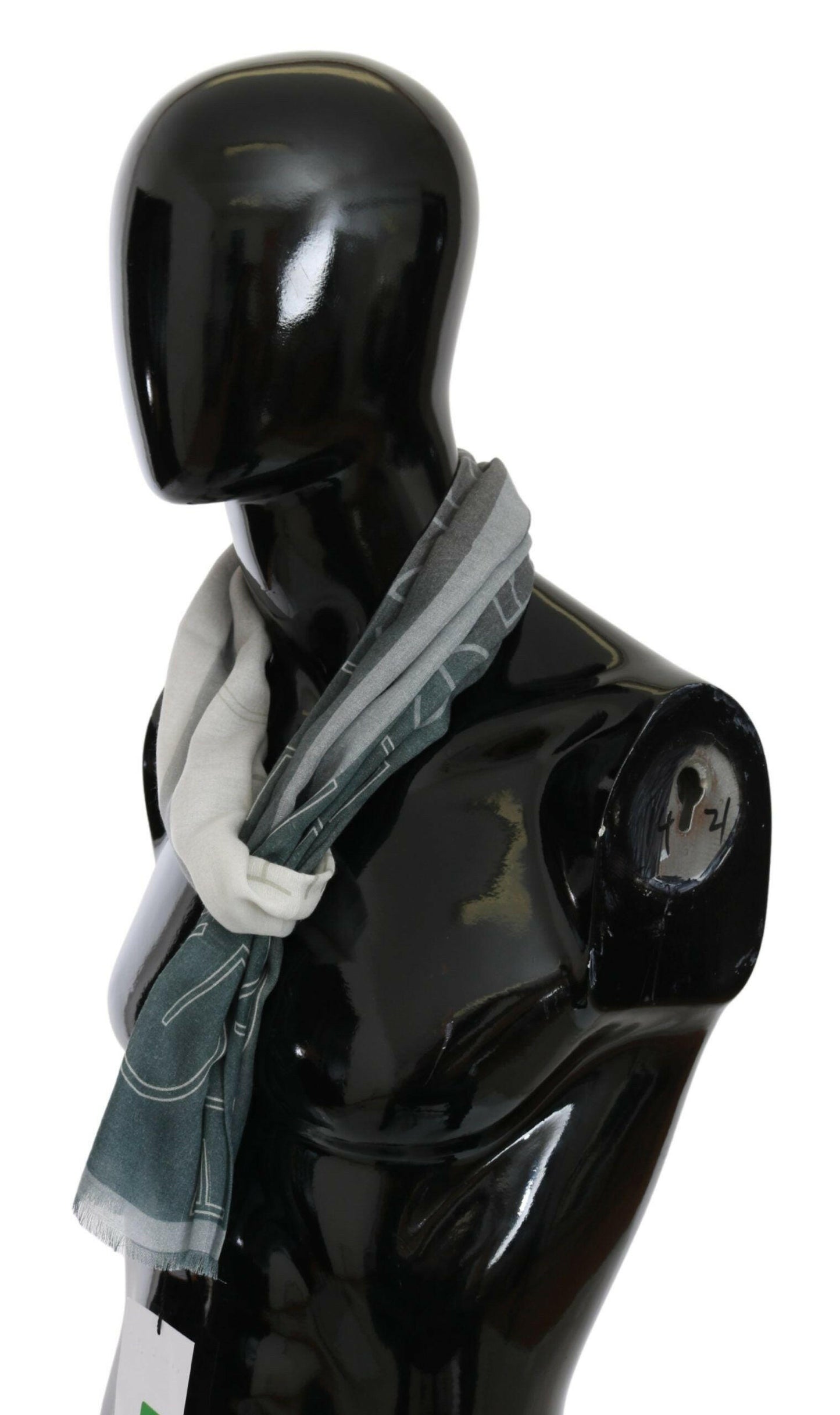 GF Ferre Gray Wool Viscose Foulard Patterned Branded Scarf