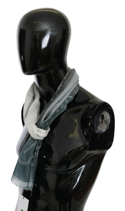 GF Ferre Gray Wool Viscose Foulard Patterned Branded Scarf