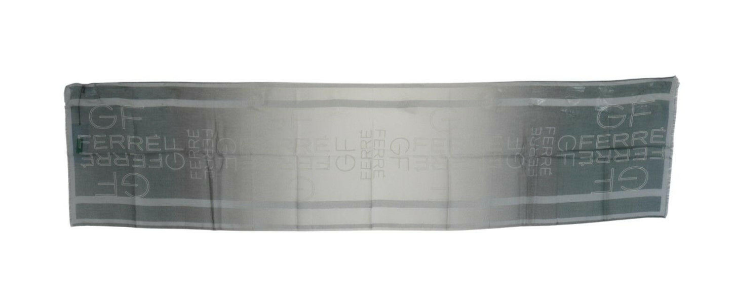 GF Ferre Gray Wool Viscose Foulard Patterned Branded Scarf