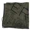 GF Ferre Green Wool Viscose Foulard Patterned Branded Scarf