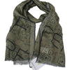 GF Ferre Green Wool Viscose Foulard Patterned Branded Scarf