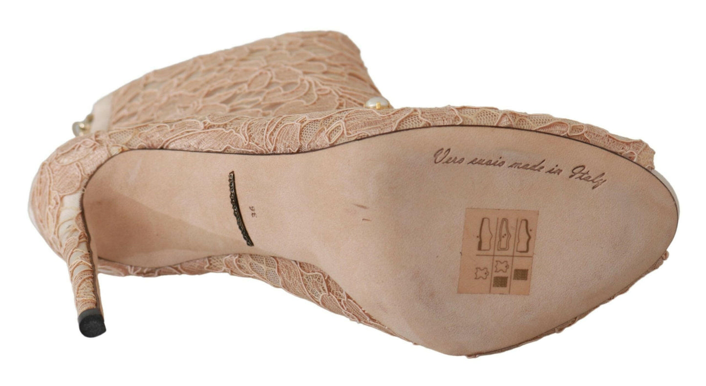 Dolce &amp; Gabbana Rosa Kristall Spitze Booties Stilettos Schuhe
