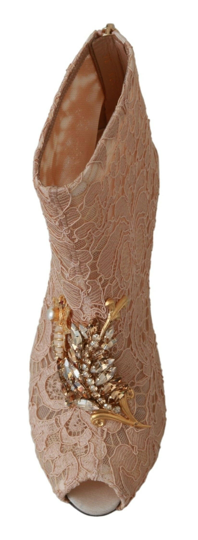 Dolce &amp; Gabbana Rosa Kristall Spitze Booties Stilettos Schuhe
