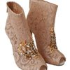 Dolce &amp; Gabbana Rosa Kristall Spitze Booties Stilettos Schuhe