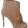 Dolce &amp; Gabbana Rosa Kristall Spitze Booties Stilettos Schuhe