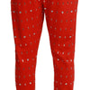 Dolce & Gabbana Red Piggy Bank Cotton Crystal Trousers Pants