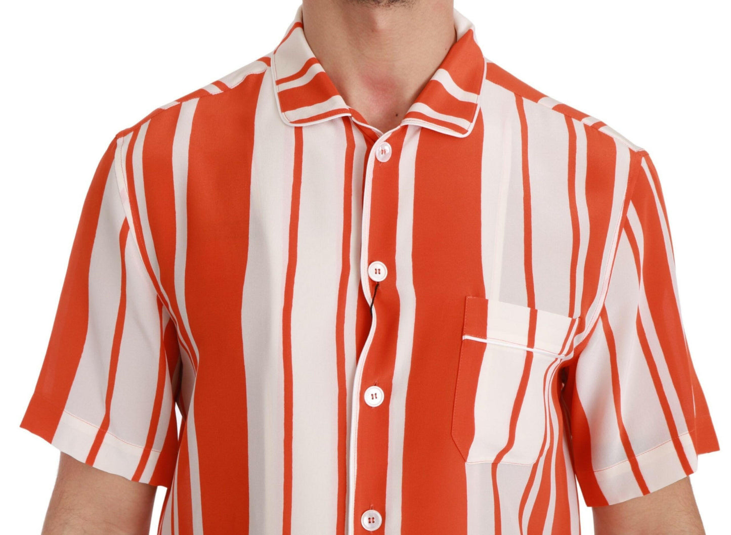 Chemise élégante en soie à rayures Dolce &amp; Gabbana - Blanc et orange