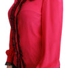Dolce & Gabbana Pink Silk Black Sequin Lace Shirt Blouse