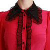 Dolce & Gabbana Pink Silk Black Sequin Lace Shirt Blouse