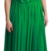 Dolce &amp; Gabbana – Grünes, ärmelloses, plissiertes Maxikleid aus 100 % Seide