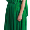 Dolce &amp; Gabbana – Grünes, ärmelloses, plissiertes Maxikleid aus 100 % Seide