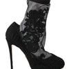 Dolce & Gabbana Black Roses Stilettos Booties Socks Shoes