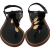 Dolce & Gabbana Black Leather Coins Flip Flops Sandals Shoes