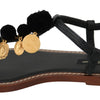 Dolce & Gabbana Black Leather Coins Flip Flops Sandals Shoes