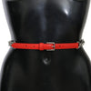 Dolce & Gabbana Red Leather Roses Floral Silver Waist Belt