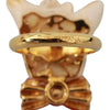 Dolce &amp; Gabbana Gold Messing Harz Beige Hund Haustier Marke Accessoire Ring