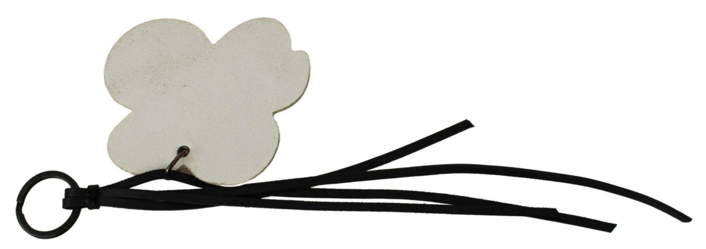 Costume National White Leather Butterfly Logo Keyring C'N'C Keychain