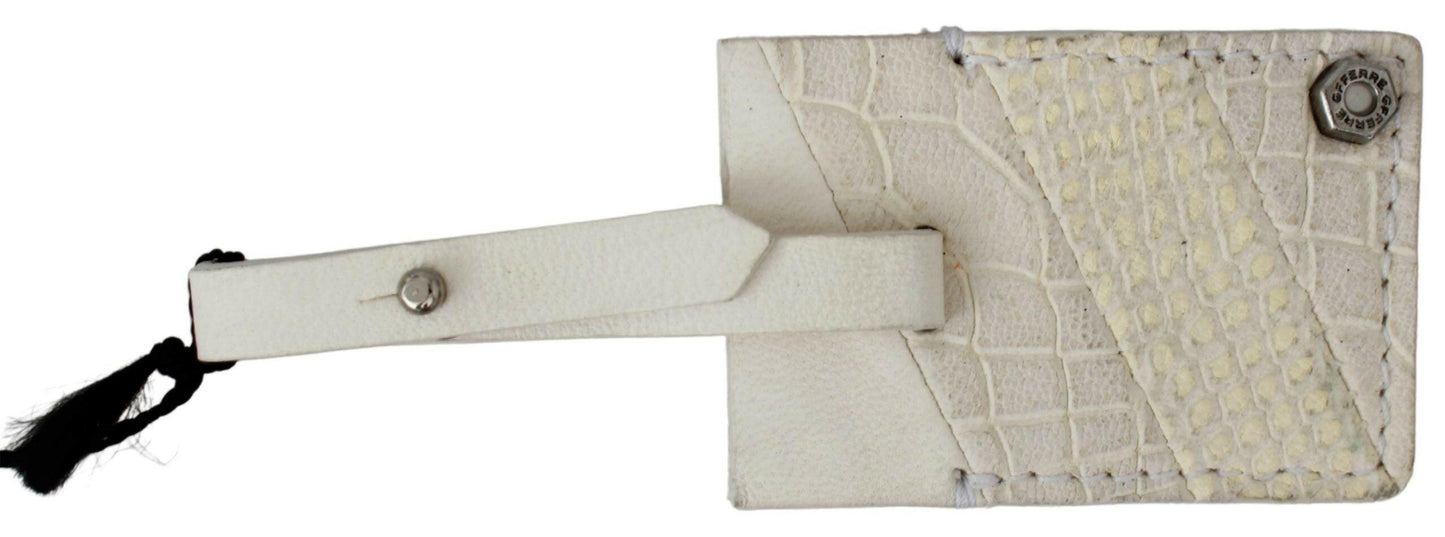 GF Ferre Beige Luggage Tag Branded Leather Patterned Keychain
