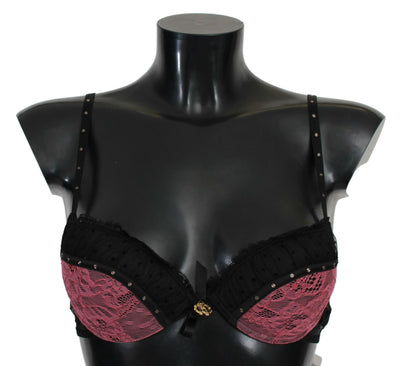 Roberto Cavalli – Push-Up-BH aus Spitze in Schwarz und Rosa