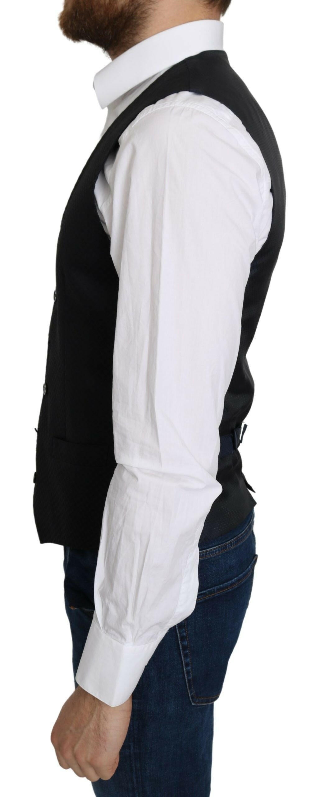 Dolce &amp; Gabbana – Blaue Seidenweste mit Rautenmuster