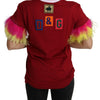 Dolce & Gabbana Red Pig Print Feather Sleeves T-shirt Top