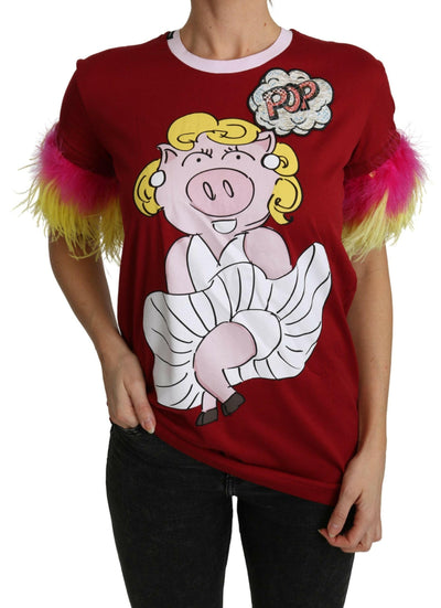 T-shirt ras du cou imprimé cochon rouge chic Dolce &amp; Gabbana