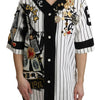 Dolce &amp; Gabbana Weiße und schwarze Bluse Cotton Crystal Charms Amore Shirt