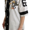 Dolce &amp; Gabbana Weiße und schwarze Bluse Cotton Crystal Charms Amore Shirt