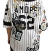 Dolce &amp; Gabbana Weiße und schwarze Bluse Cotton Crystal Charms Amore Shirt