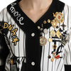 Dolce &amp; Gabbana Weiße und schwarze Bluse Cotton Crystal Charms Amore Shirt