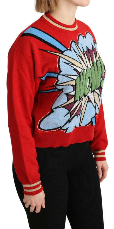Dolce & Gabbana Red Knitted Cashmere Cartoon Top Sweater