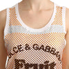 Dolce &amp; Gabbana Weiß-Orange Kristall Ärmelloses Tanktop aus Baumwolle