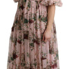 Robe longue trapèze élégante à imprimé chat du Bengale rose Dolce &amp; Gabbana