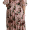Robe longue trapèze élégante à imprimé chat du Bengale rose Dolce &amp; Gabbana